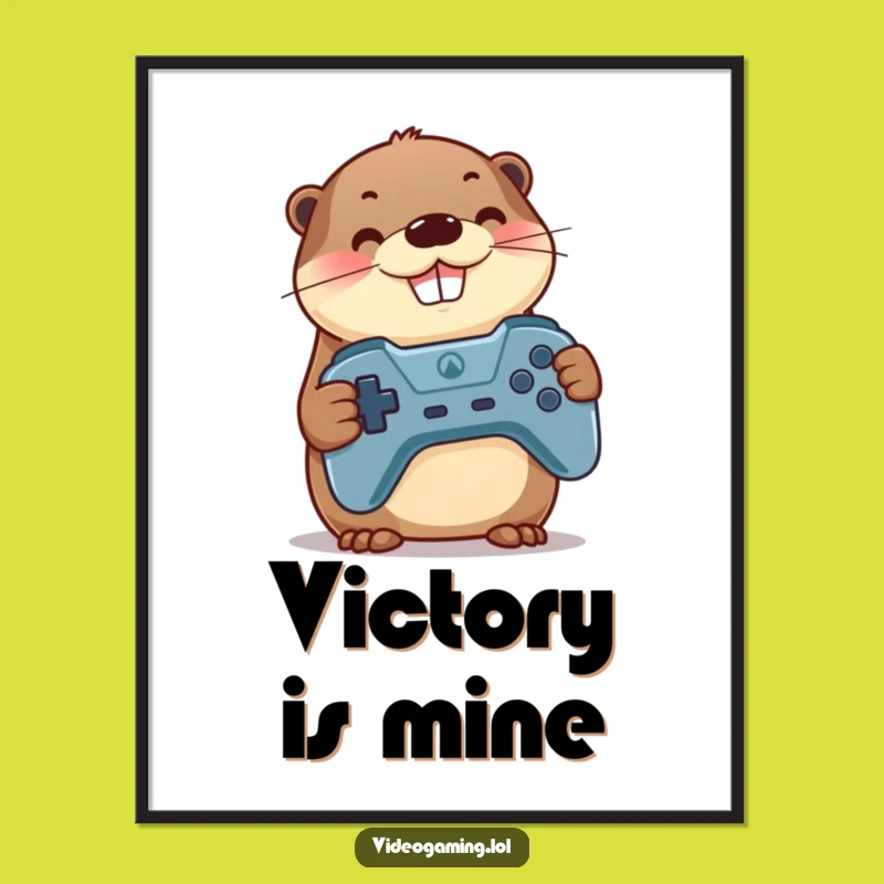Funny Otter Gamer Poster - Proud Otter Holding Controller Art, Unique Funny Gift
