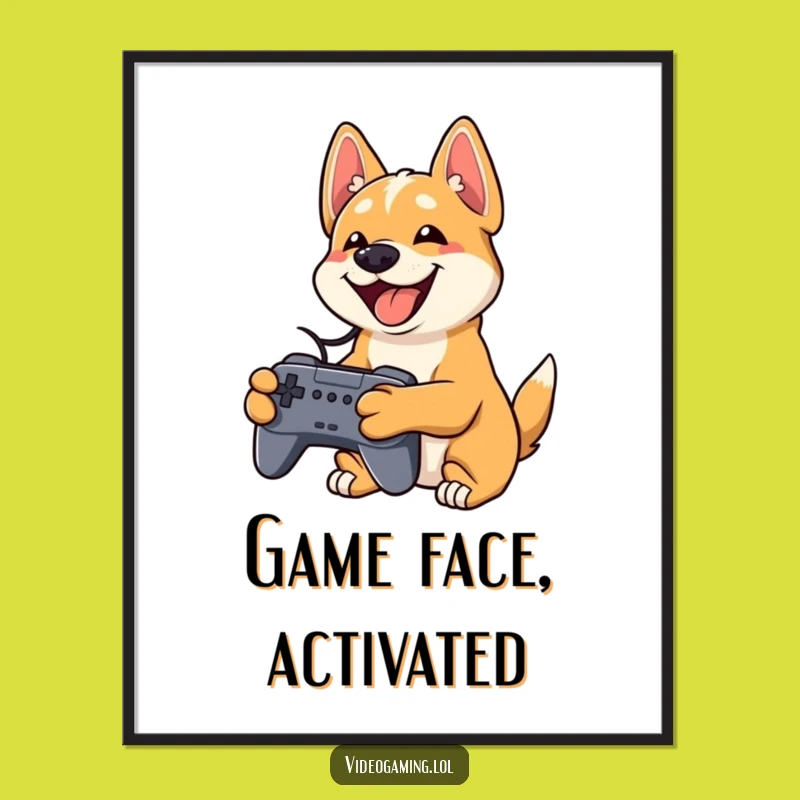 Funny Playful Dog Gaming Poster - Wall Art Gift