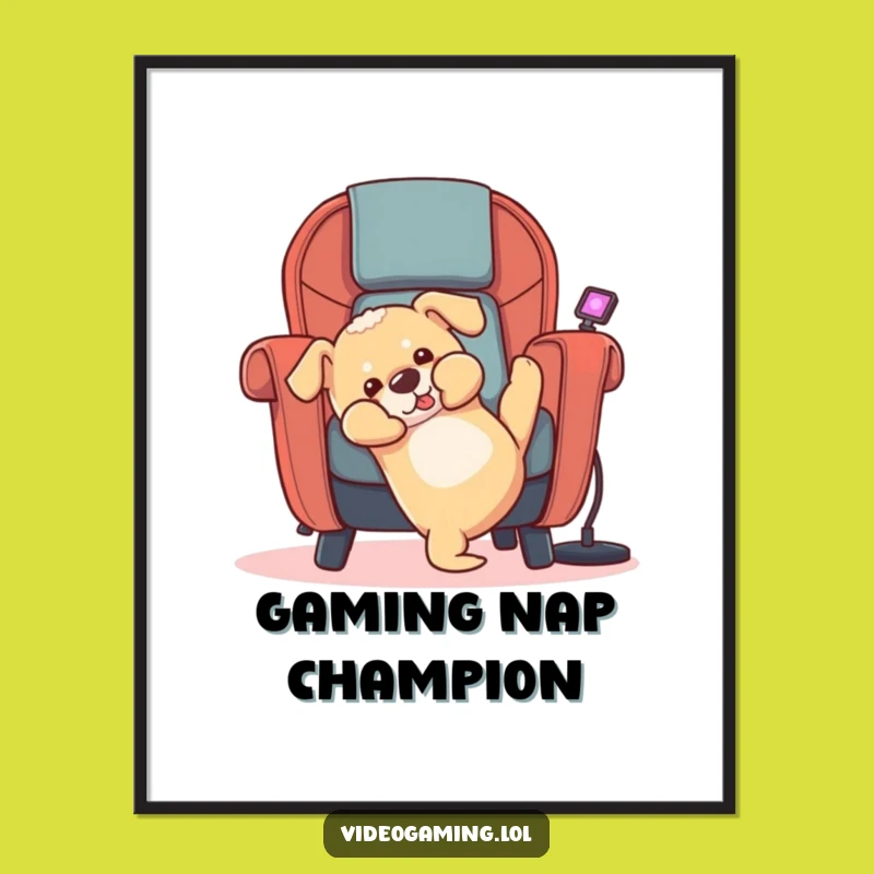 Funny Puppy Gaming Poster - Hilarious Dog Art Print for Gamers