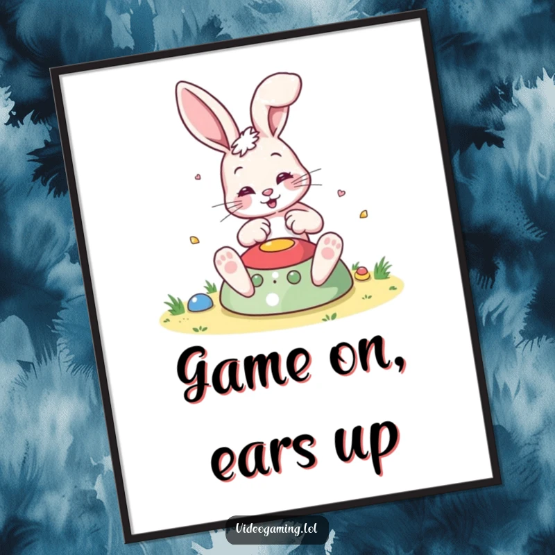 Funny Bouncing Bunny Poster, captured mid-play in a colorful game, radiating excitement and joy for wall decor.