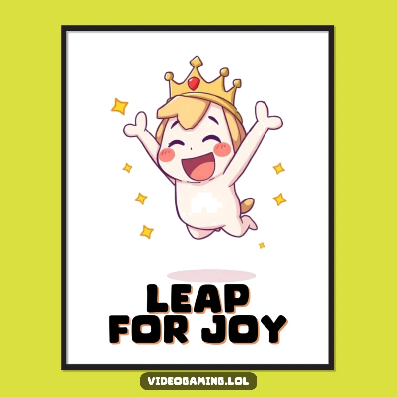 Funny Celebration Poster: Playful Character's Victory Leap, Vibrant Funny Wall Art Gift