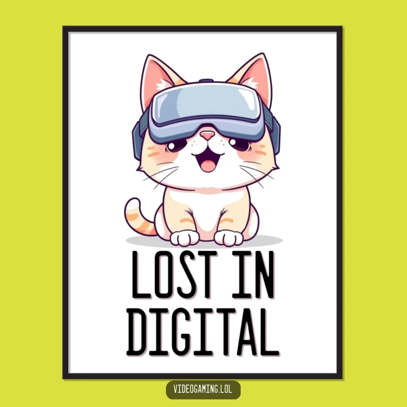 Funny VR Cat Poster: Adorn Your Walls with This Hilarious Feline's Virtual Journey
