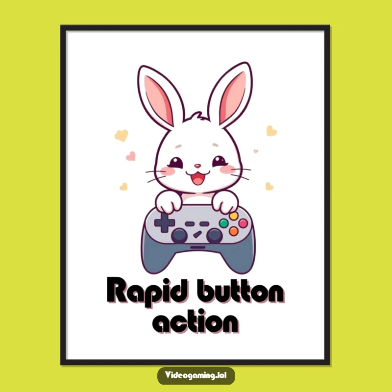 Funny Rabbit Gamer Poster - Fast Action for Gaming Walls