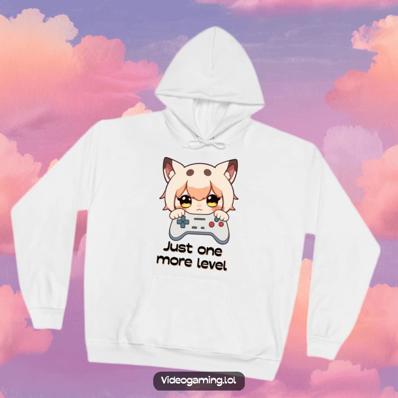 Funny hoodie featuring a curious character with a focused gaze, holding a game controller, ready to play.