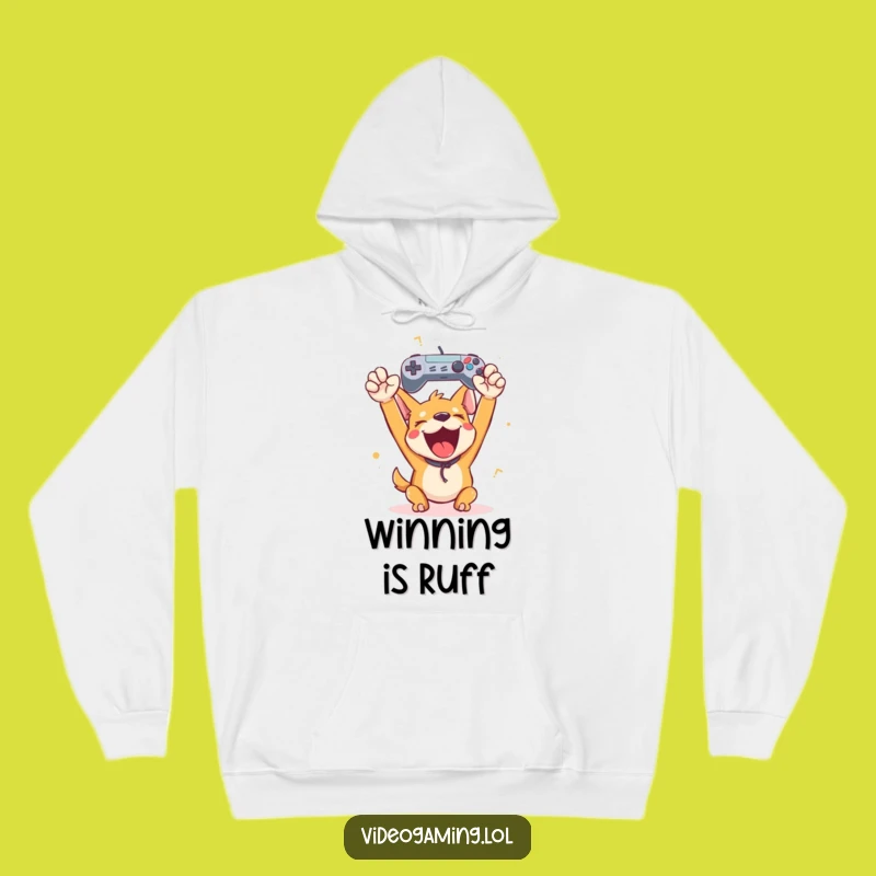 Funny Happy Dog Gamer Hoodie: Cozy Victory Celebration Gear for Comfort