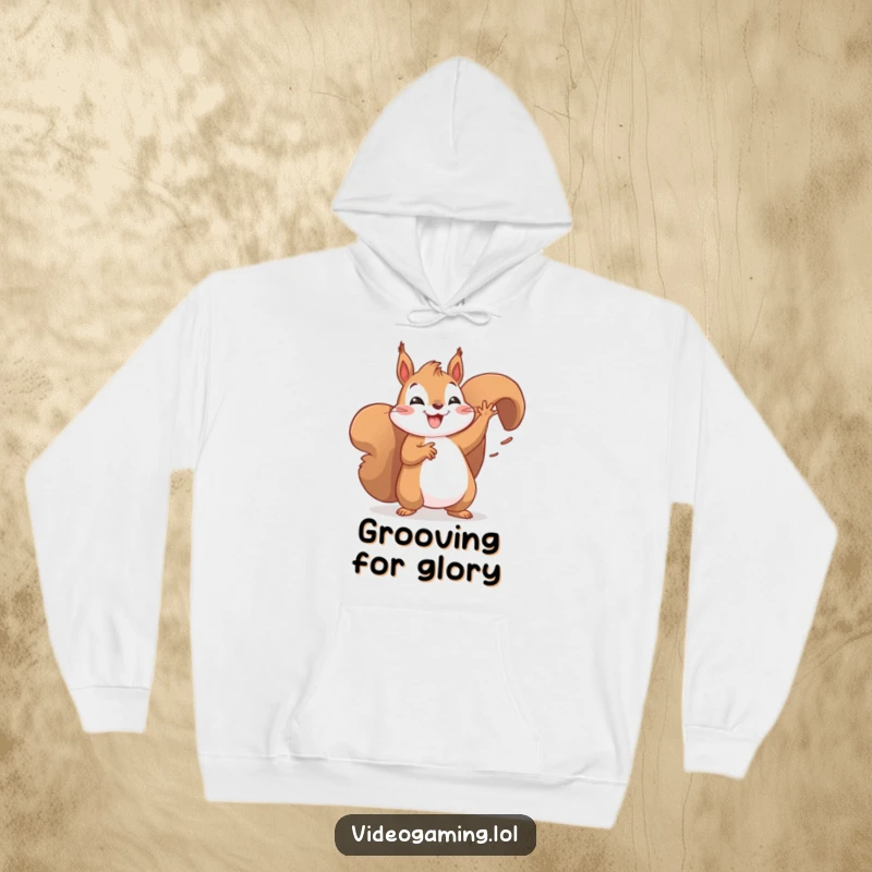 Funny hoodie with a happy squirrel doing a lively victory dance, full of energy and joy. Cozy and festive.