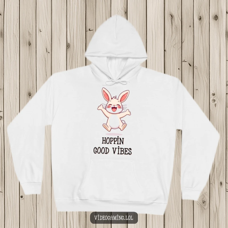 Funny Bunny Hoodie: A happy bunny leaps energetically, its expression full of infectious excitement and pure delight.