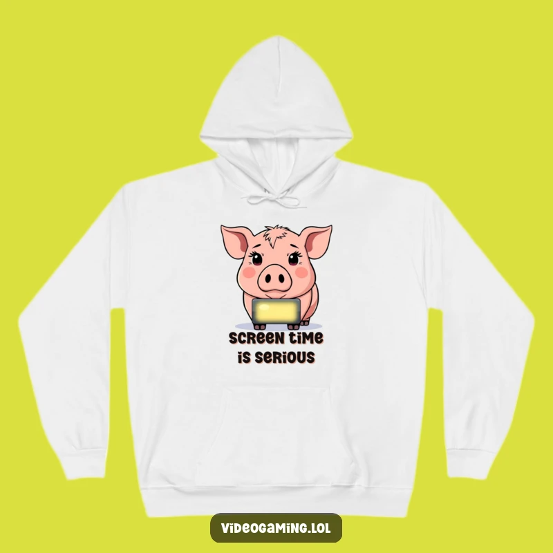 Cozy Funny Determined Pig Hoodie - Warm Gamer Screen Focus Gift