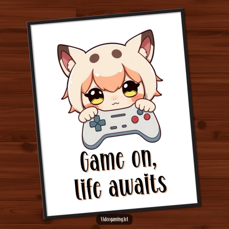 Funny Free Printable Wall Art: Curious character intensely studies a game controller, embodying the spirit of focused gaming fun.