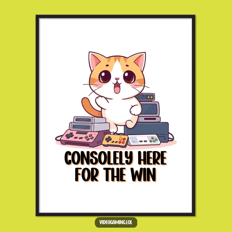 Free Printable Funny Wall Art: Surprised Cat Gamer - Humorous Downloadable Decor