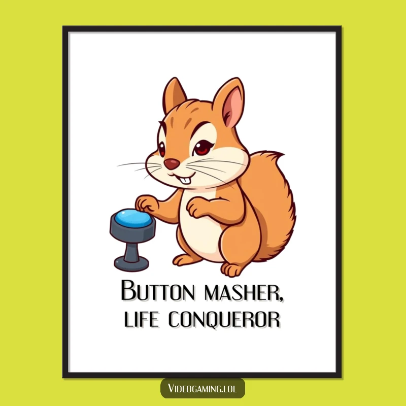 Free Printable Gamer Squirrel Wall Art: Button Masher Downloadable Decor