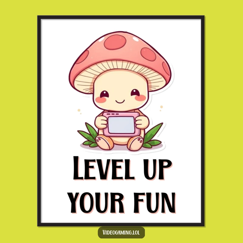 Free Printable Wall Art: Cheerful Gamer Mushroom - Humorous Downloadable Decor