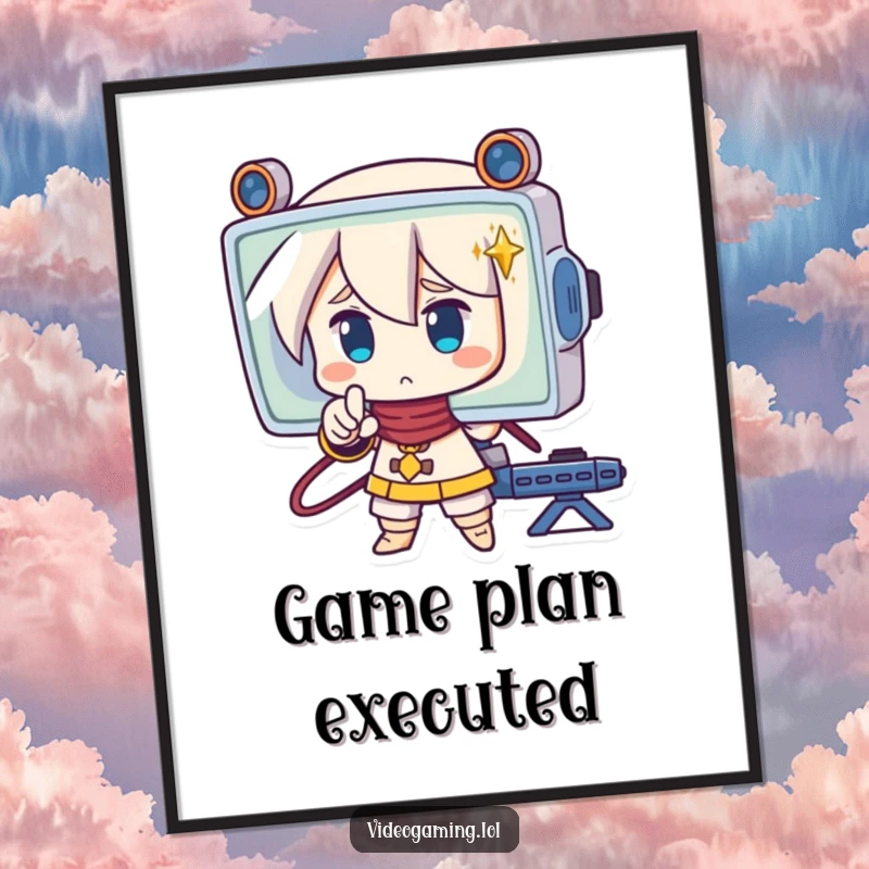 Funny Free Printable Wall Art of a strategic character intensely pointing at a glowing screen, a focal point for any space.