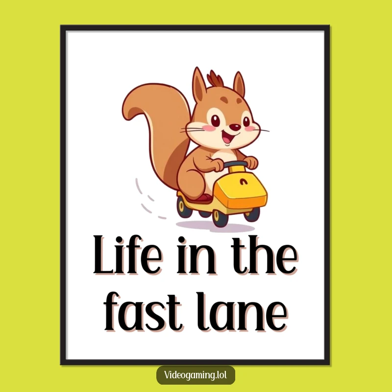 Funny Free Printable Wall Art: Squirrel Racer, Downloadable Art for Speed Fans
