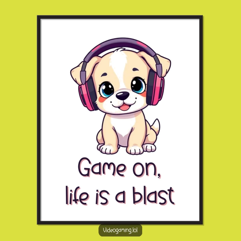 Funny Free Printable Wall Art: Gaming Puppy Headphones Downloadable Art