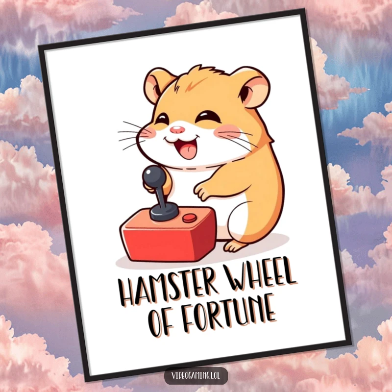 Funny Free Printable Wall Art: A giggling hamster expertly controlling a tiny joystick, bringing playful energy to any wall.