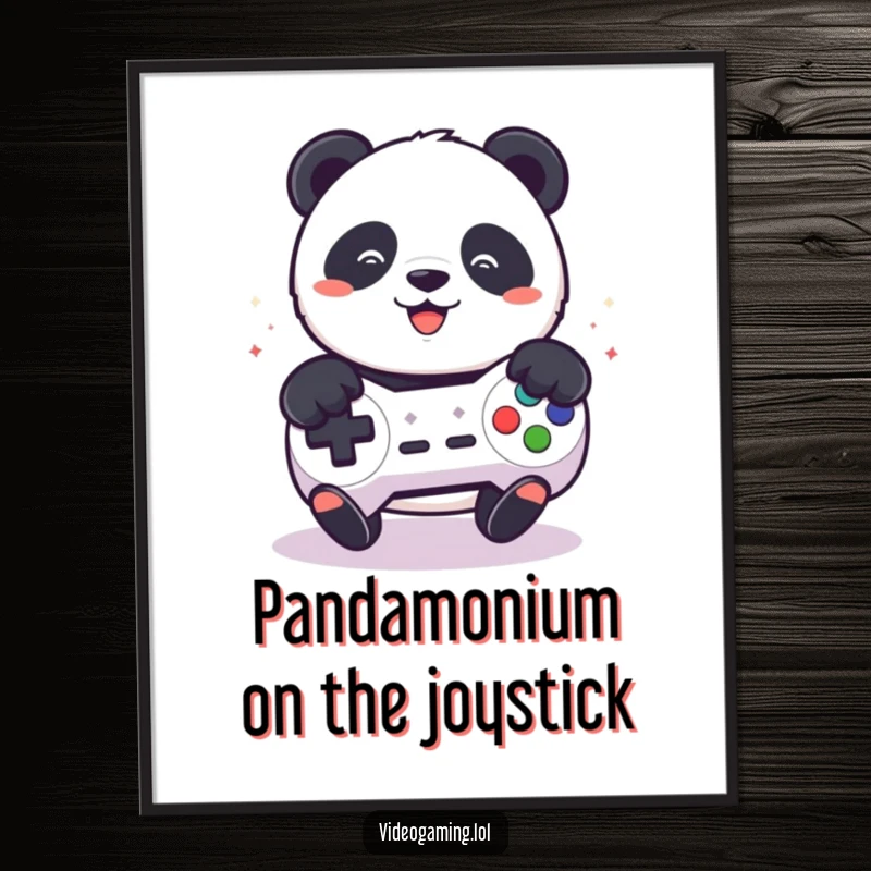 Funny Free Printable Wall Art: Playful panda rapidly mashing buttons on a video game controller, a gamer's dream.