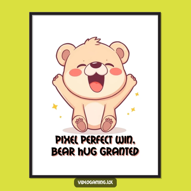 Free Printable Funny Bear Cub Wall Art: Pixelated Victory Laugh Download