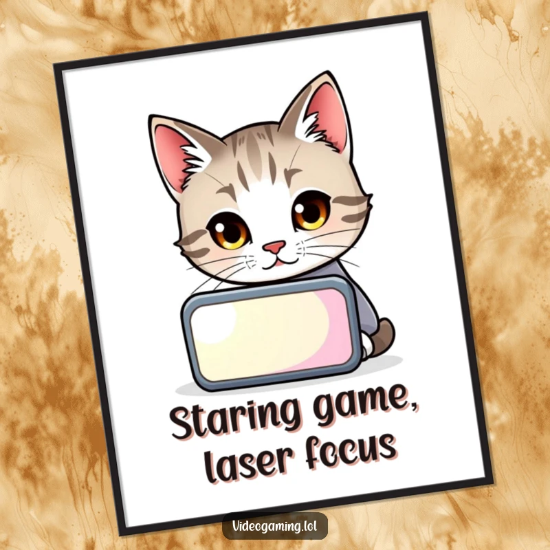 Funny Free Printable Wall Art: A curious cat's gaze is fixated on a glowing screen, adding digital humor to your decor.