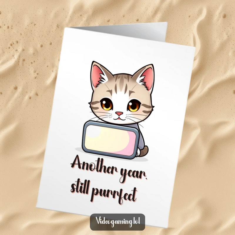 Funny Free Printable Birthday Card: A curious cat stares intently at a glowing screen, wishing you a happy birthday.