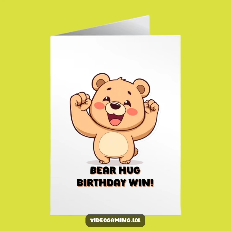Free Printable Birthday Card: Victory Bear, Funny Downloadable Gift for Cheers