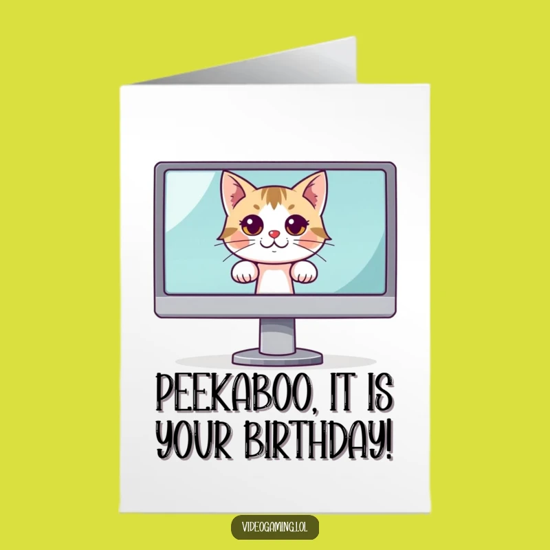 Free Printable Birthday Card: Curious Cat Peek, Funny Downloadable Gift for Techy Cat Lovers