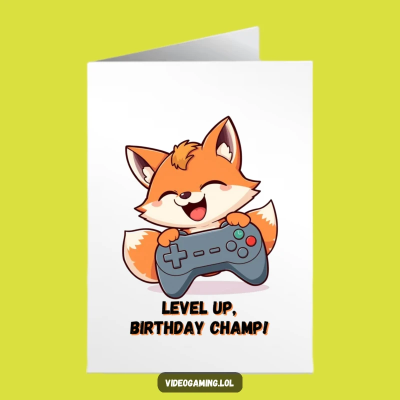 Free Printable Birthday Card: Gaming Fox, Hilarious Downloadable Gift for Gamers