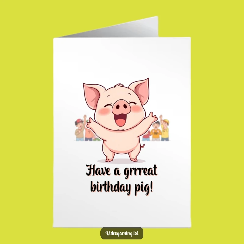 Free Printable Birthday Card: Giggling Piglet Victory Funny Downloadable Gift