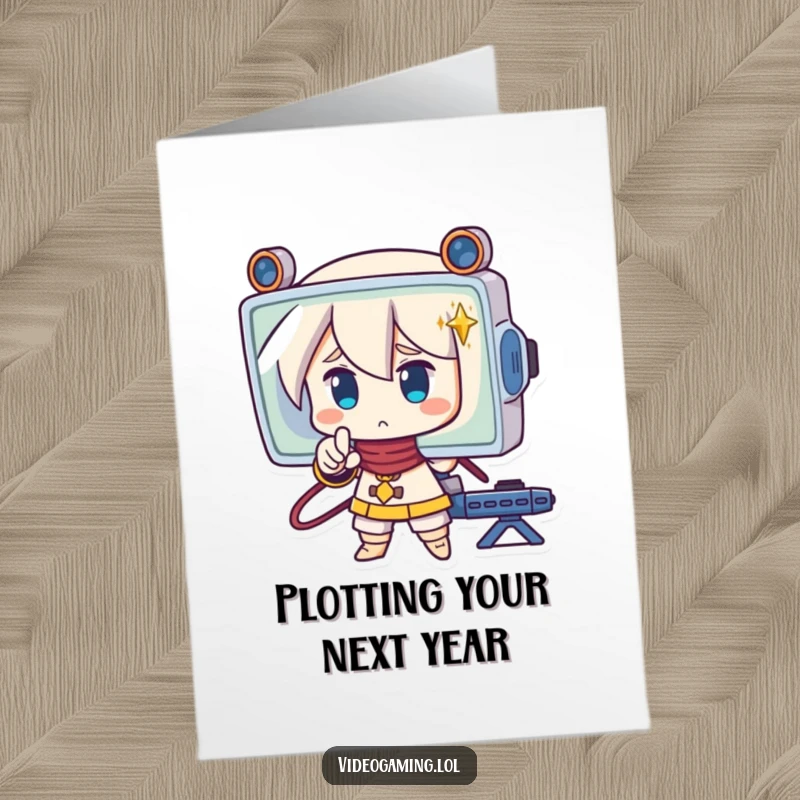 Funny Free Printable Birthday Card featuring a strategic character intensely pointing at a screen, perfect for game-loving birthdays.