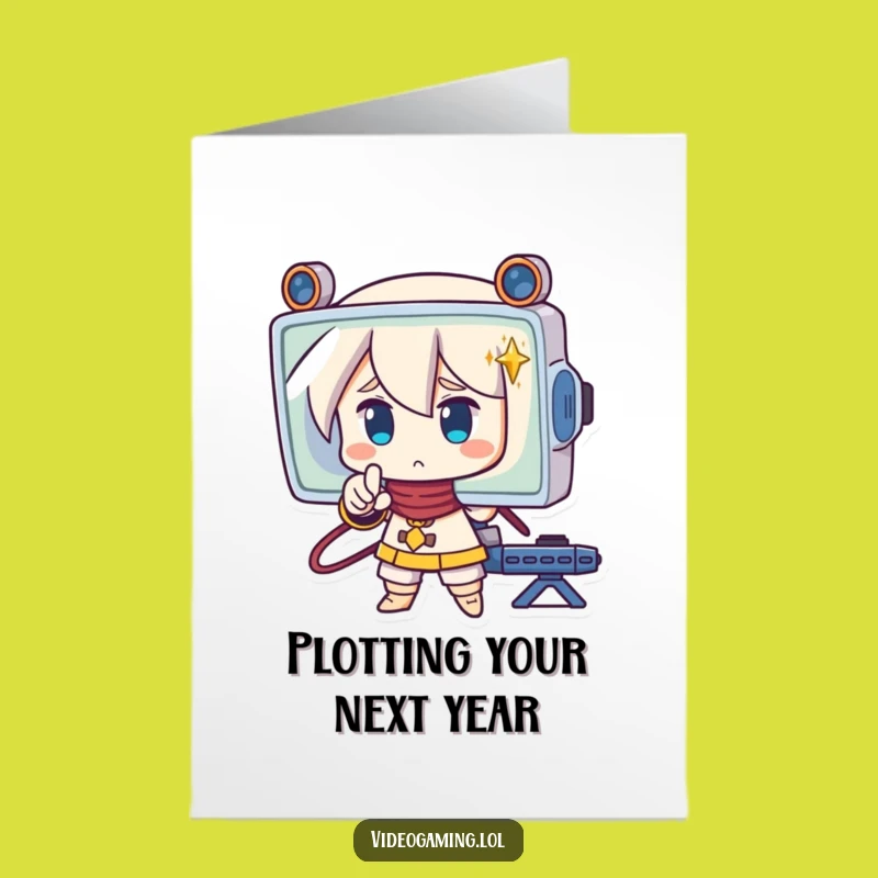 Free Printable Birthday Card: Strategic Gamer Character Funny Downloadable Gift