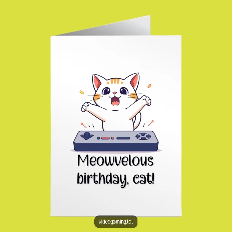 Free Printable Birthday Card: Surprised Cat Gamer, Fast Game Reaction, Fun Downloadable Gift