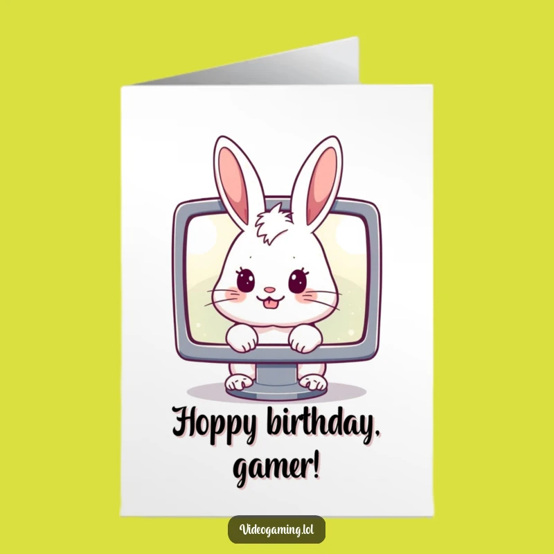 Free Printable Funny Birthday Card: Bunny Gamer Focus - Downloadable Joke