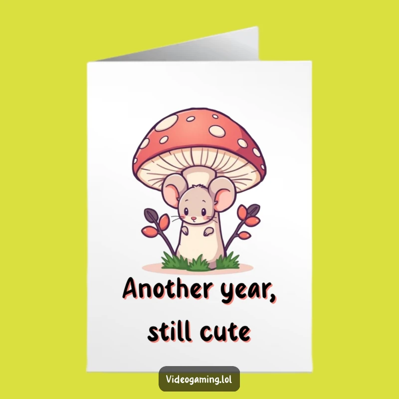 Free Printable Funny Mouse Birthday Card: Shy Mushroom Hideout Download