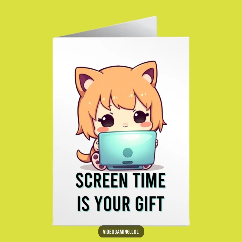 Free Printable Birthday Card: Curious Gamer Character Funny Downloadable Gift