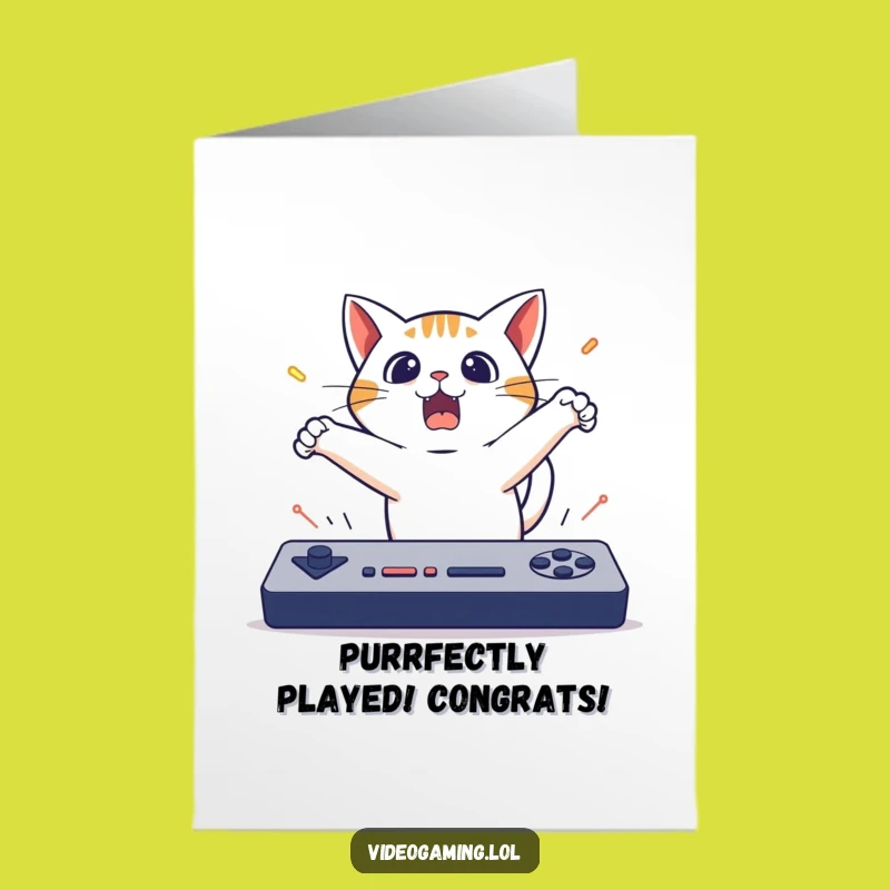 Free Printable Congrats Card: Cat Gamer, Shocked Reaction, Downloadable Celebration