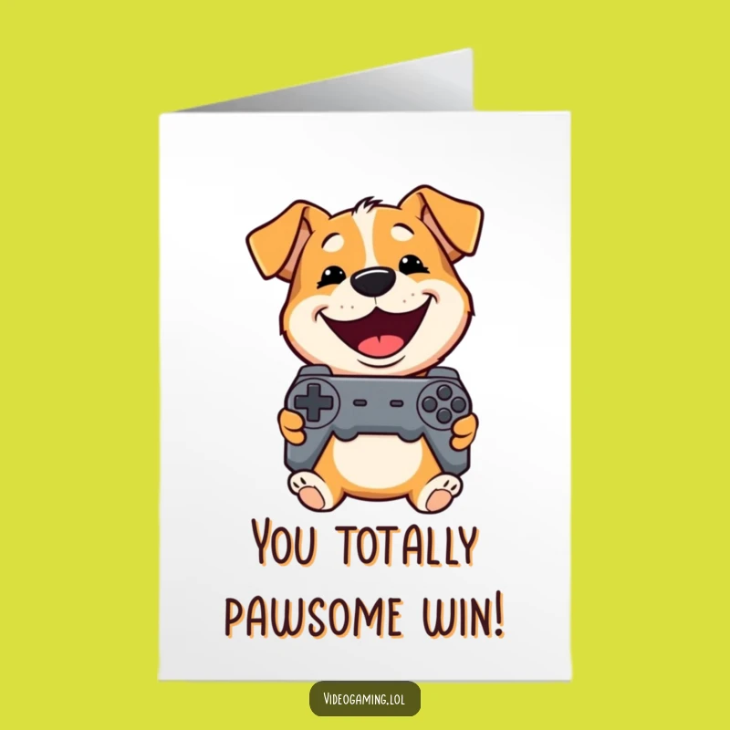 Free Printable Dog Congrats Card: Grinning Gamer Pup's Victory!