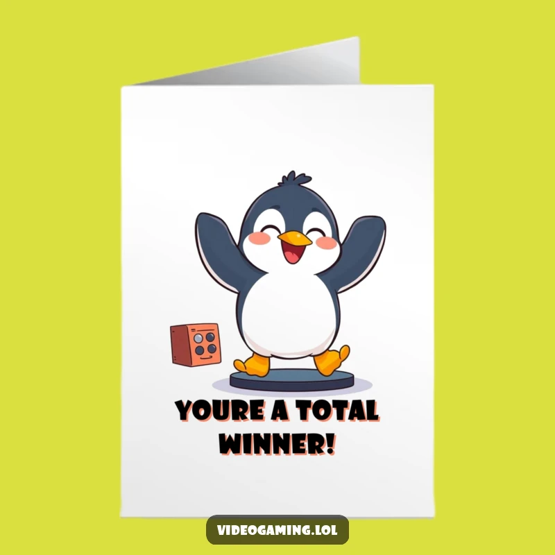 Free Printable Gaming Penguin Congrats Card - Funny Downloadable Celebration!