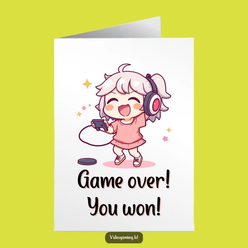 Free Printable Congrats Card: Gamer Character Dance Win Downloadable