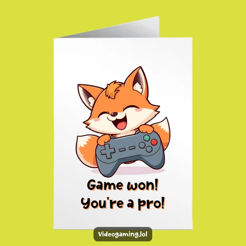 Free Printable Congrats Card: Gaming Fox, Funny Downloadable Gift for Victories