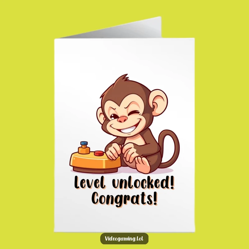 Free Printable Congrats Card: Monkey Gamer Victory Celebration Downloadable Gift