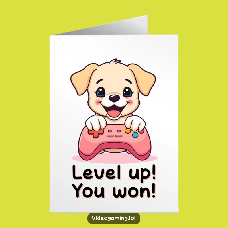 Free Printable Congrats Card: Puppy Gamer, Winning Levels, Downloadable Celebration