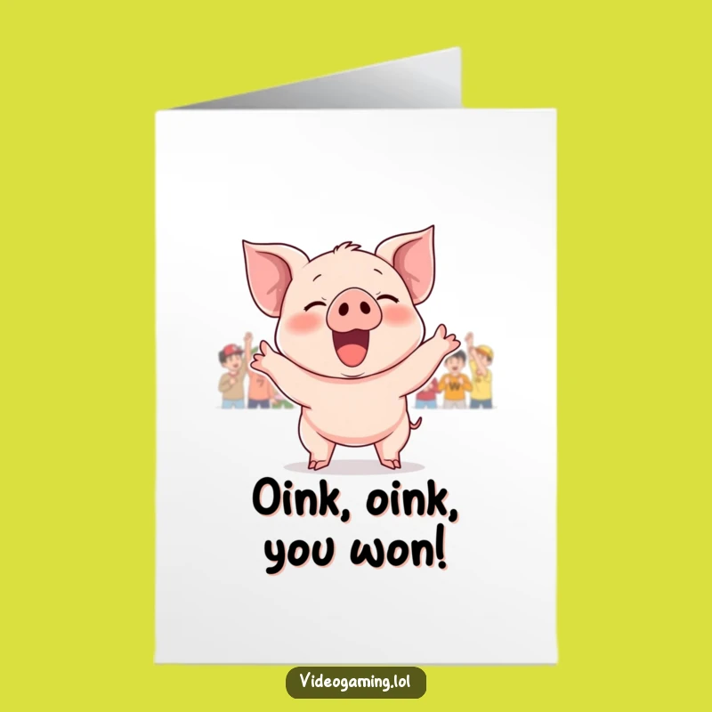 Free Printable Congrats Card: Giggling Piglet Victory Funny Downloadable Gift