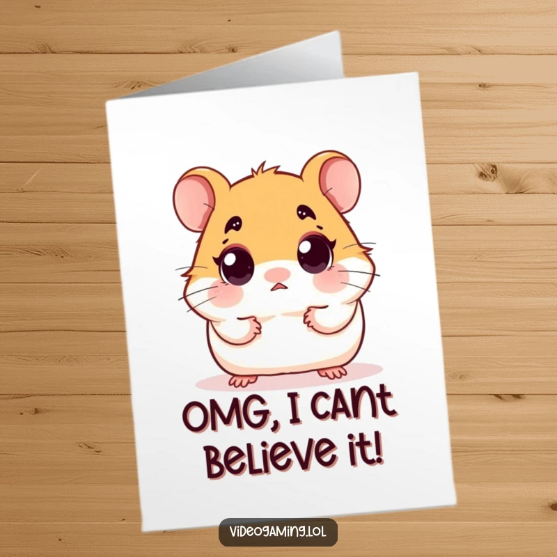 Funny Free Printable Congratulations Card: Hamster staring at a screen, wide-eyed with surprise at the good news.