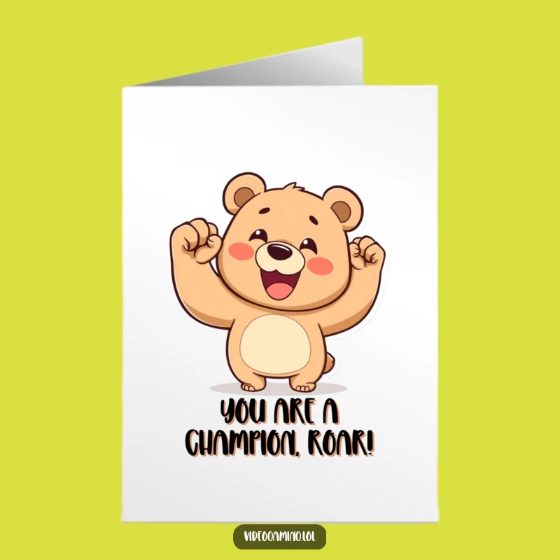 Free Printable Congrats Card: Victorious Bear, Funny Downloadable Gift for Wins