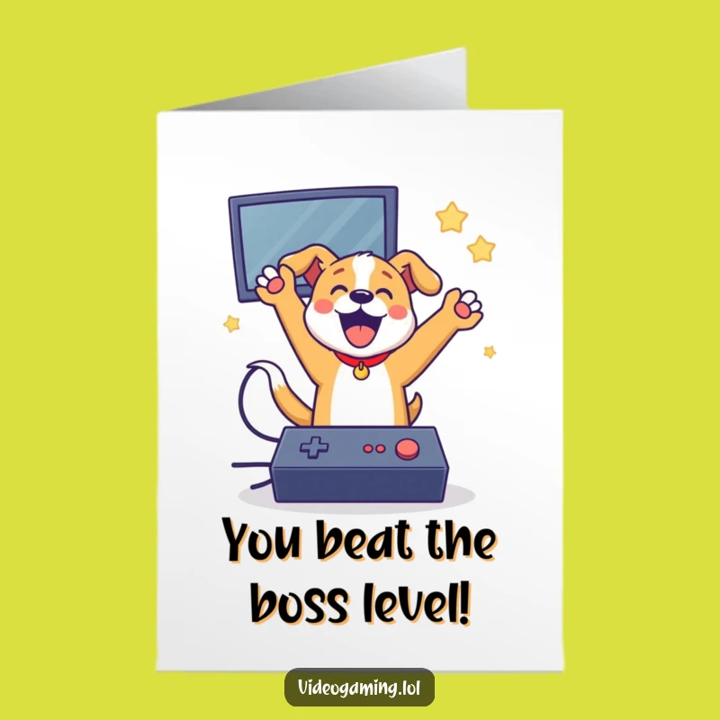 Free Printable Dog Gaming Congrats Card - Funny Downloadable Success Gift