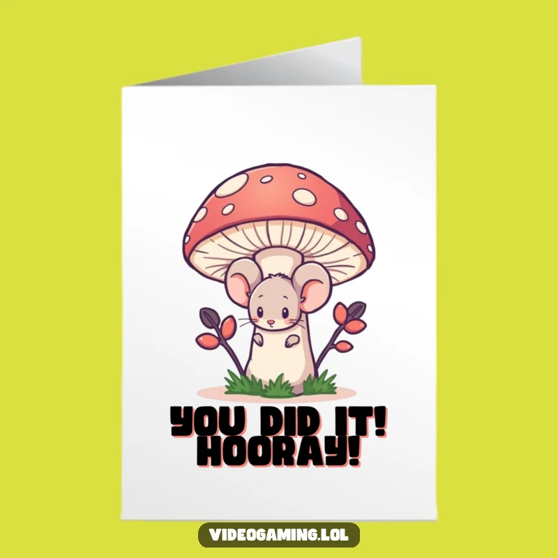 Free Printable Funny Mouse Card: Mushroom Hide Congrats Download