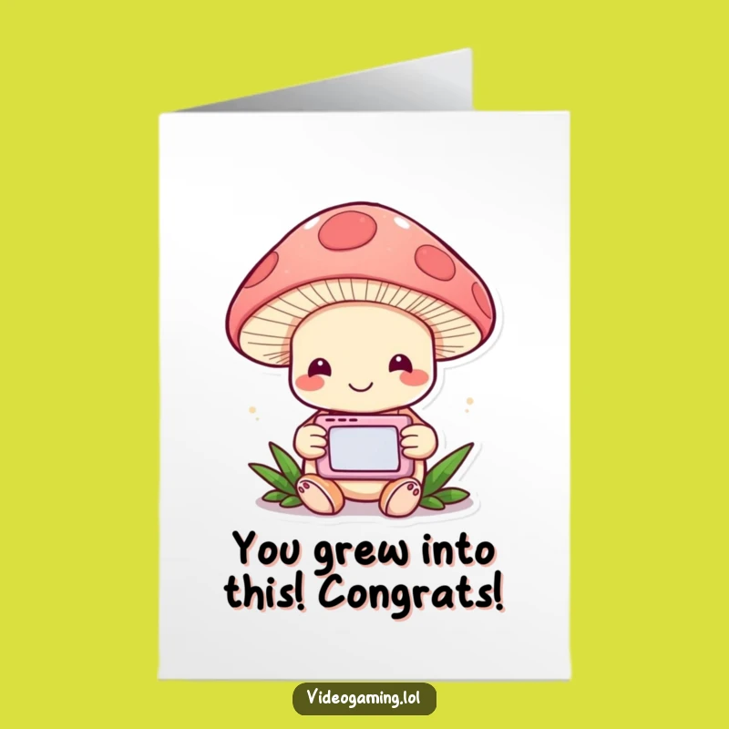 Free Printable Congrats Card: Gaming Mushroom Victory - Downloadable Celebration