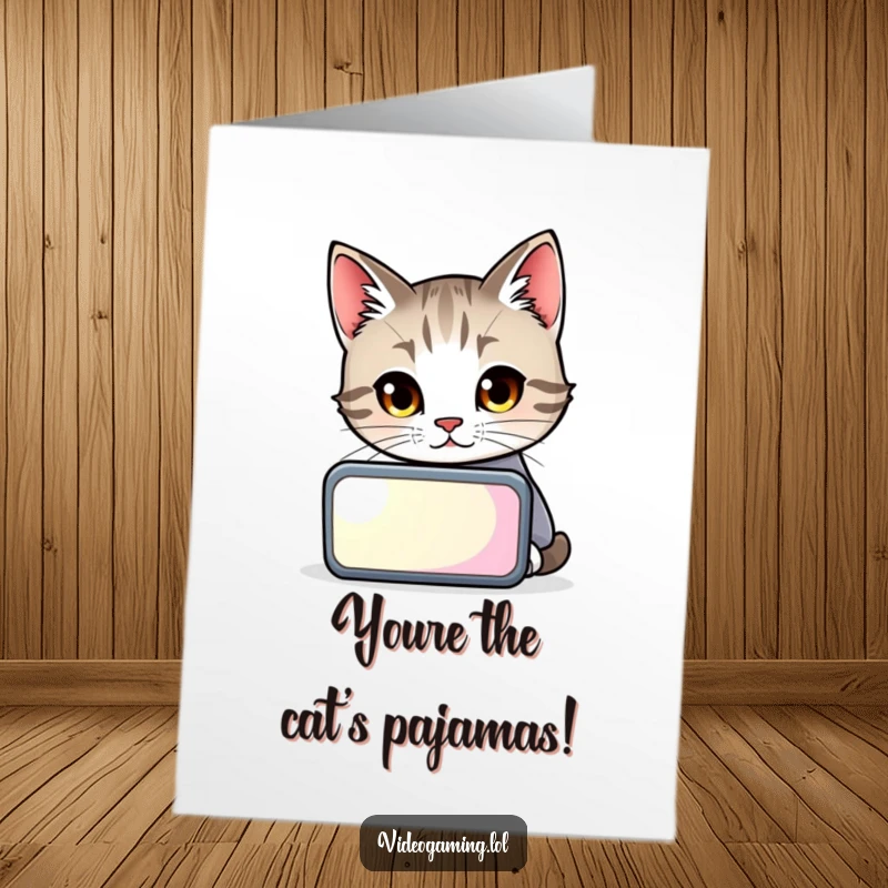 Funny Free Printable Congrats Card: A curious cat intently watches a glowing screen, acknowledging your impressive achievement.