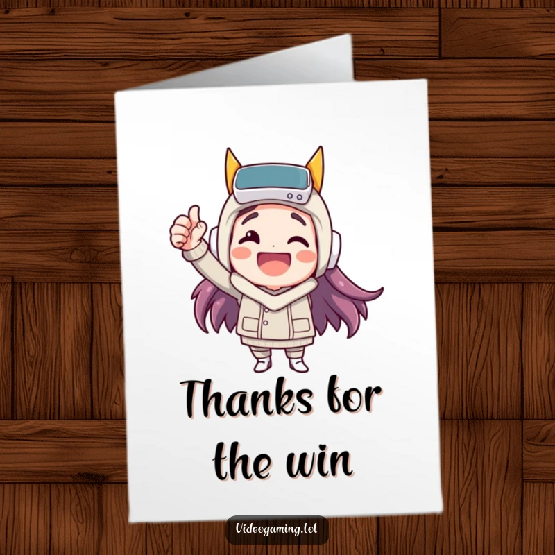 Funny Free Printable Thank You Card showing a happy character fist-pumping in celebration, conveying thanks with enthusiasm.