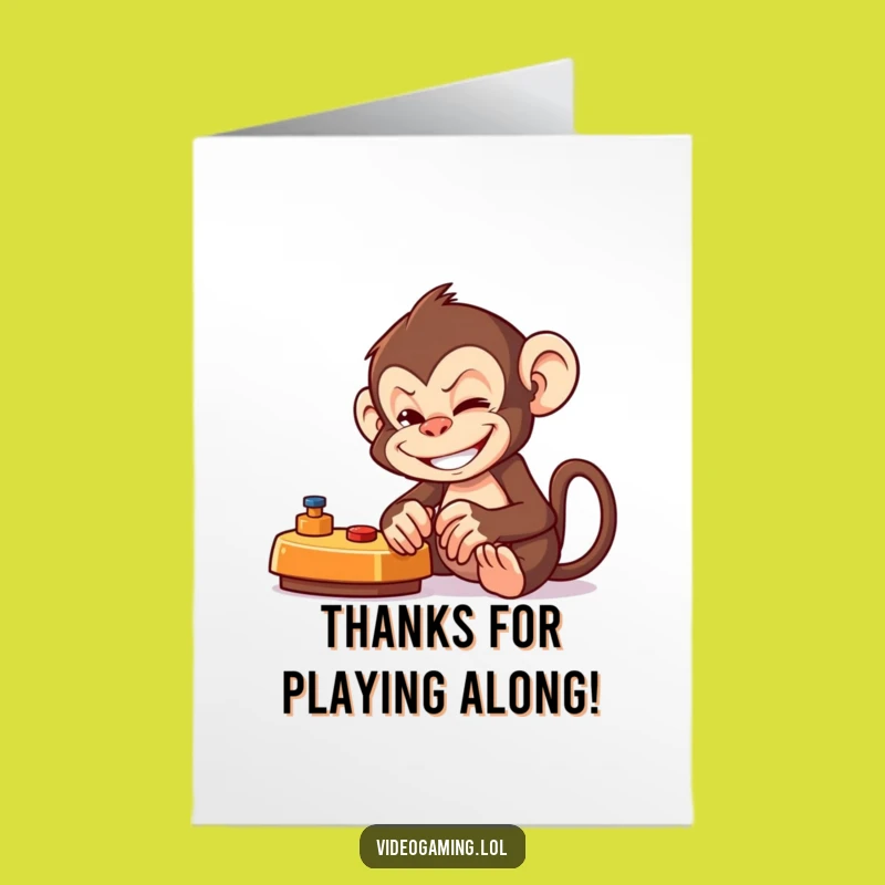Free Printable Thank You Card: Monkey Gamer Gratitude Surprise Downloadable Gift